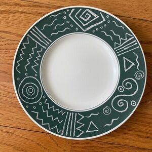 Set of 7–Mikasa Veracruz Green/ Cream Geometric Saucer Excellent 6 1/2 inches